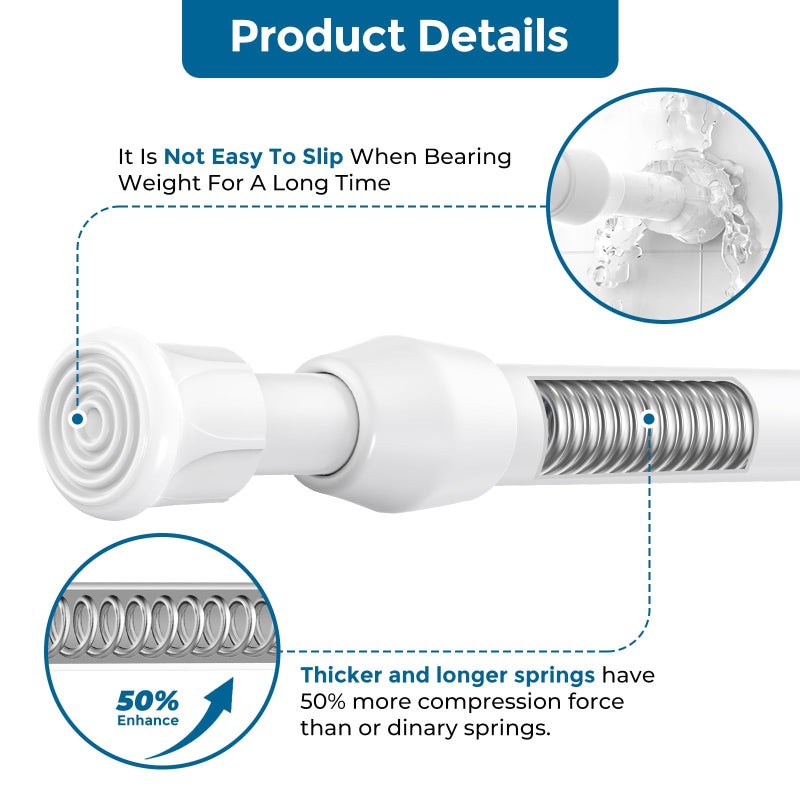 AIZESI Spring Tension Curtain Rods Short Tension Rod (White,17" to 28"-2Pcs) - Image 5